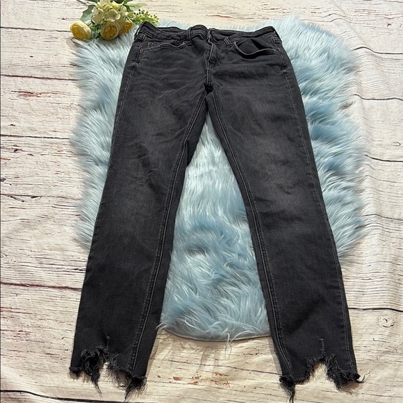 Zara The Skinny Distressed Hem Jeans in Pearl Black sz 6 - Picture 2 of 10